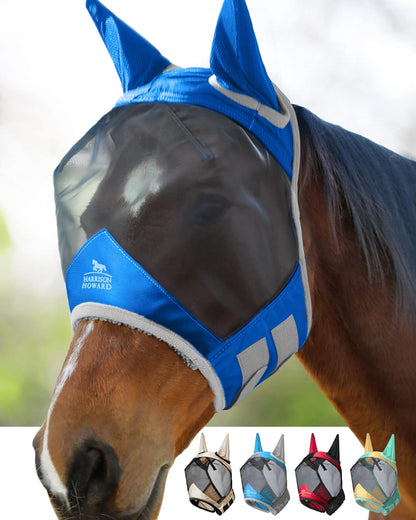 Harrison Howard Pro Luminous Horse Fly Mask Large Eye Space Standard with Ears UV Protection for