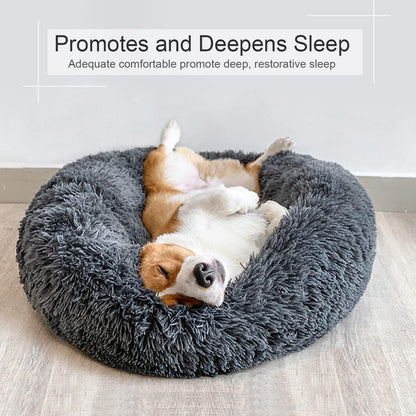 Dog Bed, Cat Calming Bed, Faux Fur Pillow Pet Donut Cuddler Round Plush Bed for Large Medium Small