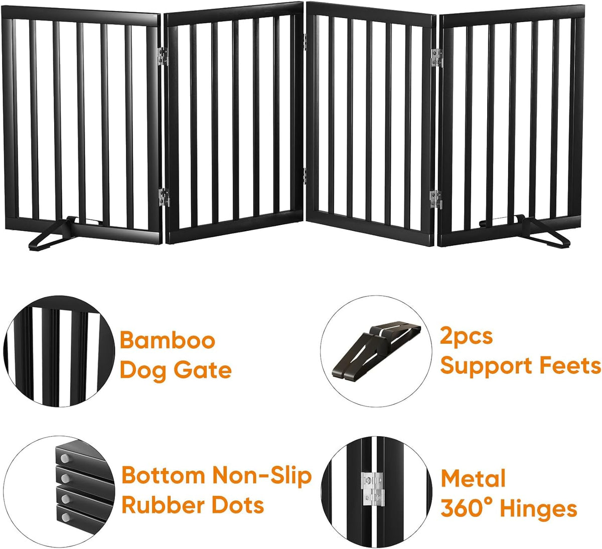 Black 37-74" Dog Gate Foldable Dog Gates for Doorways Stairs House Freestanding Pet Gate Puppy