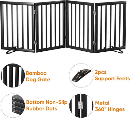 Black 37-74" Dog Gate Foldable Dog Gates for Doorways Stairs House Freestanding Pet Gate Puppy