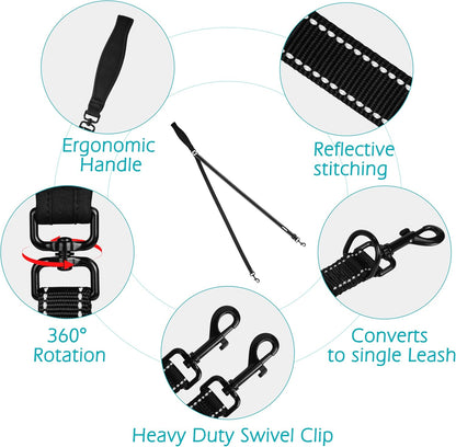 PetBonus Two Point Control Dog Leash, Works with No Pull Harnesses, No Tangle Training Leashes