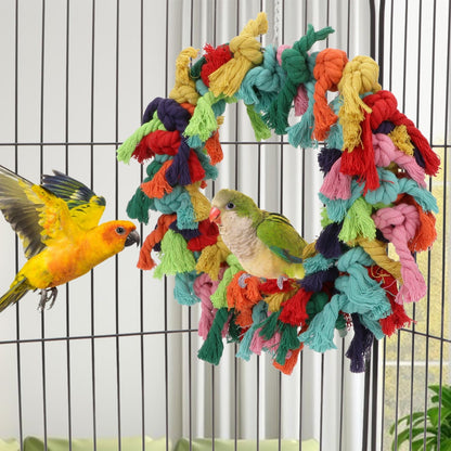 Bird Colorful Cotton Rope Hanging Ring Parrot Preening Grooming Chew Climb Biting Toy for African