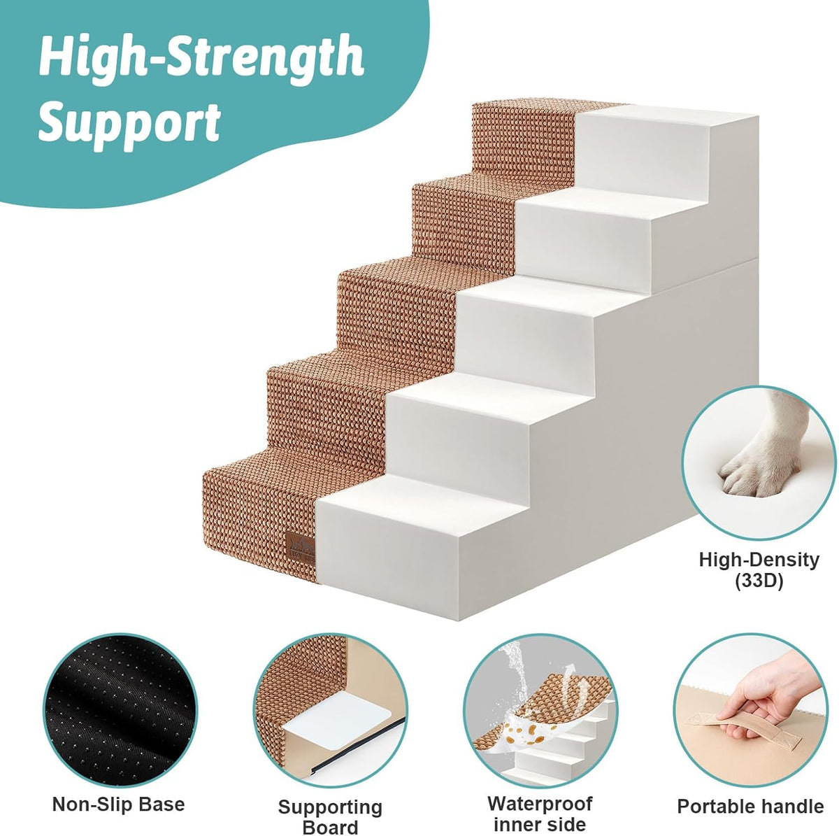 Dog Stairs for Small Dogs, 5 Tier Removable Wider Pet Stairs for Couch and Bed, 23.6" H Non-Slip