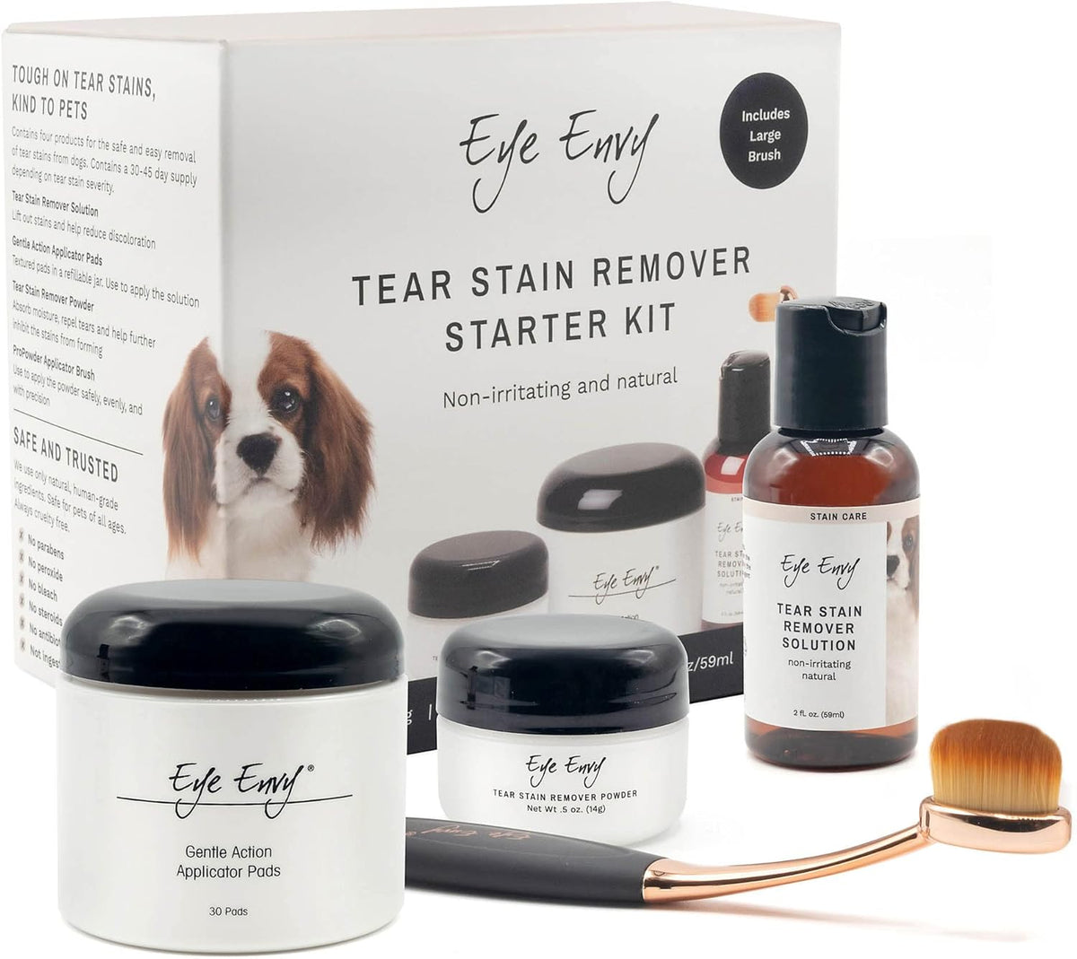Eye Envy Dog Tear Stain Remover Starter Kit with ProPowder Brush | Stain Solution, Applicator Pads