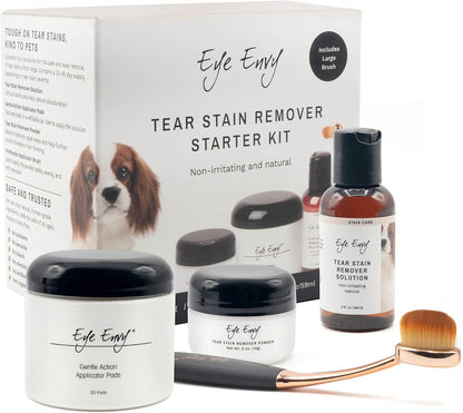Eye Envy Dog Tear Stain Remover Starter Kit with ProPowder Brush | Stain Solution, Applicator Pads