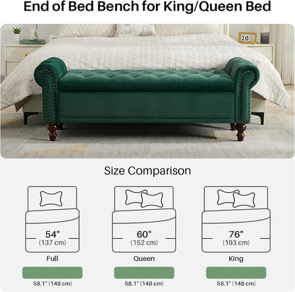 58.1'' Storage Bench Upholstered Velvet End of Bedroom Bed Bench Ottoman with Tufted Cushioned