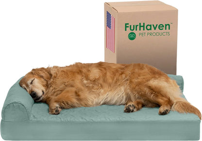 Furhaven Cooling Gel Dog Bed for Large Dogs w/ Removable Bolsters & Washable Cover, For Dogs Up to