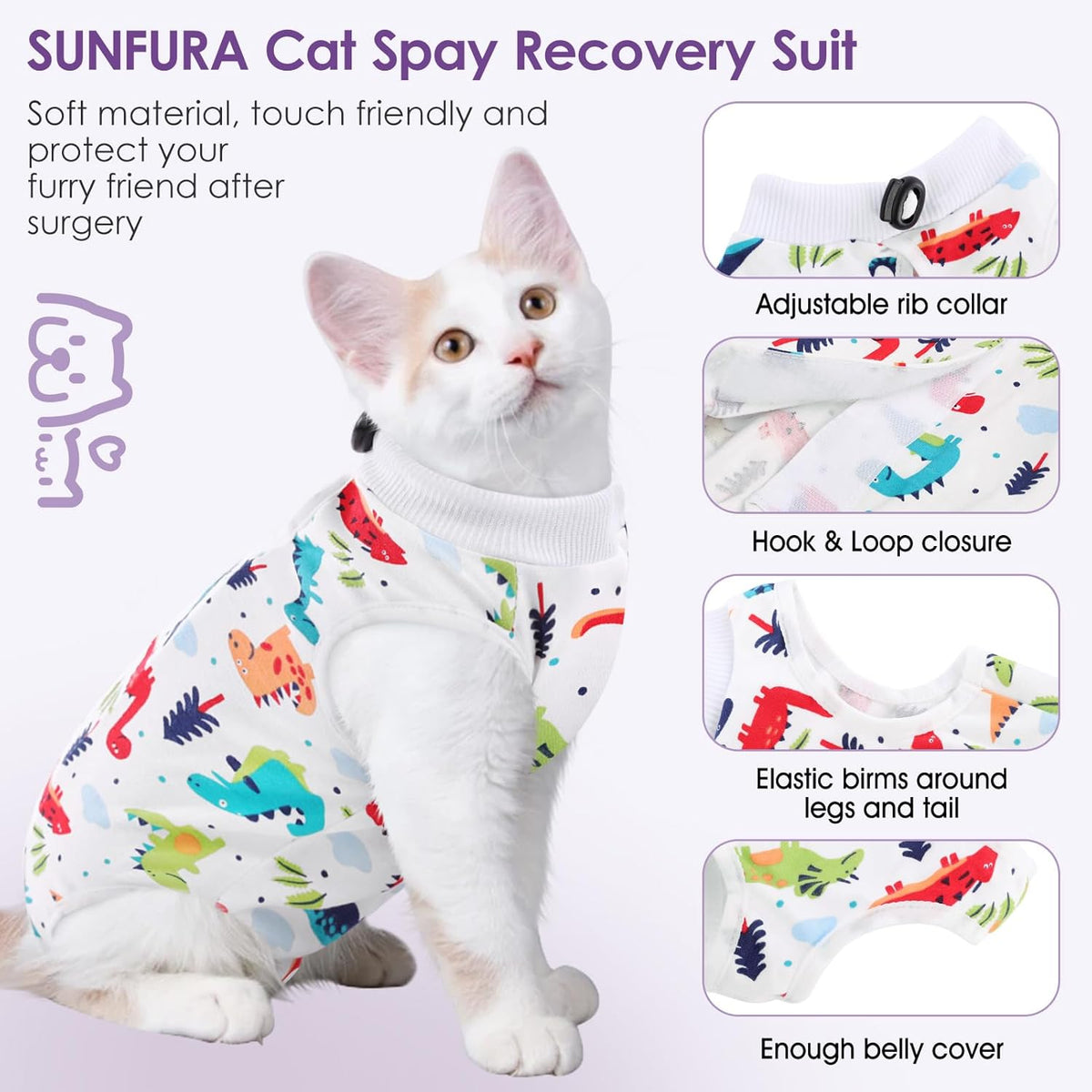 SUNFURA Cat Recovery Suit, Kitten Surgical Full Bodysuit for Abdominal Wound Protector Anti Licking