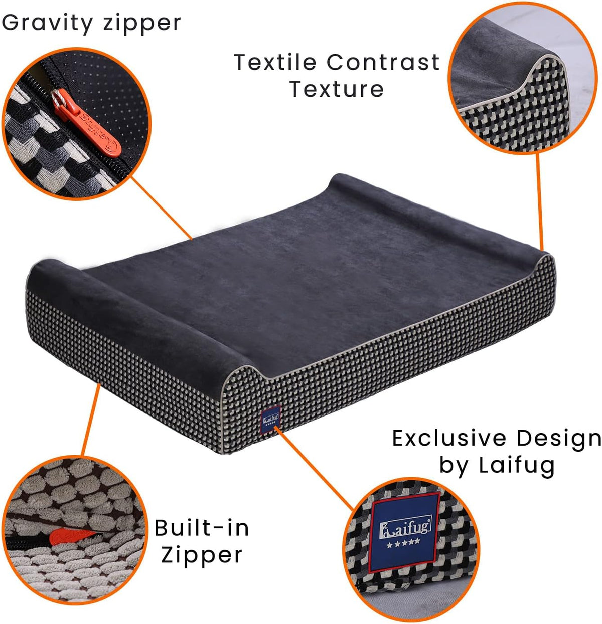 Laifug Orthopedic Memory Foam Extra Large Dog Bed with Pillow and Durable Water Proof Liner &