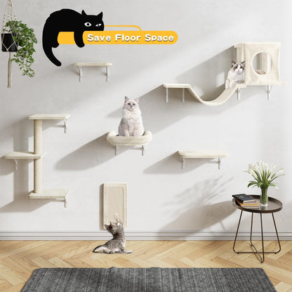 NUNU LAB Cat Wall Shelves, 6 Pcs Luxury Wall-Mounted Cat Climber Set, Indoor Cat Furniture with 1