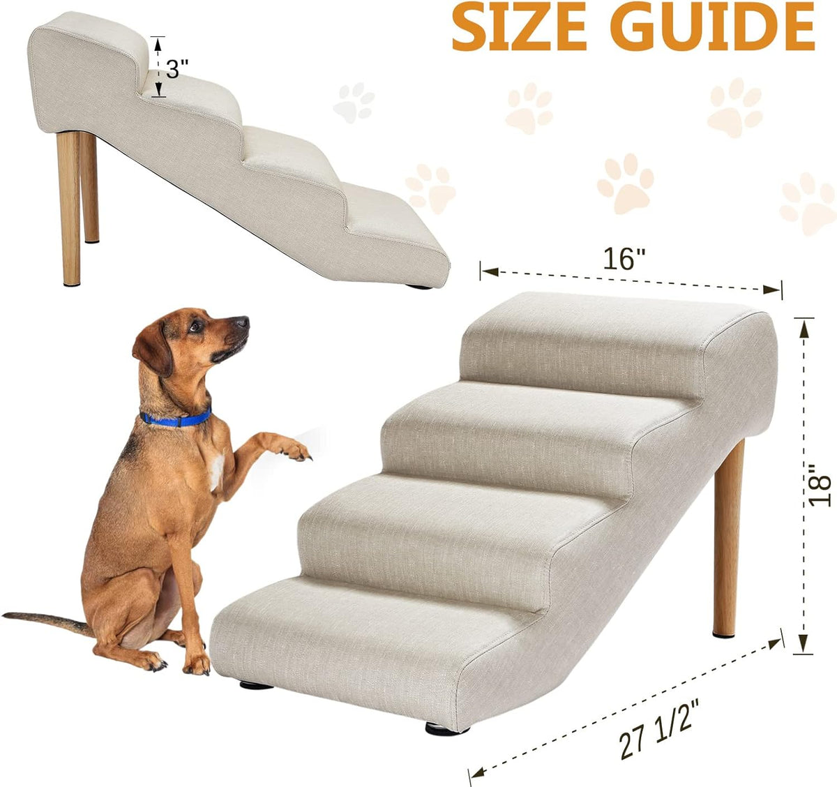 Senneny Imitation Linen Faux Leather Dog Stairs, for Pets up to 150 lbs, Waterproof, Scratch