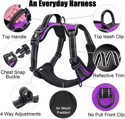 PoyPet No Pull Dog Harness, Reflective Comfortable Vest Harness with Front & Back 2 Leash