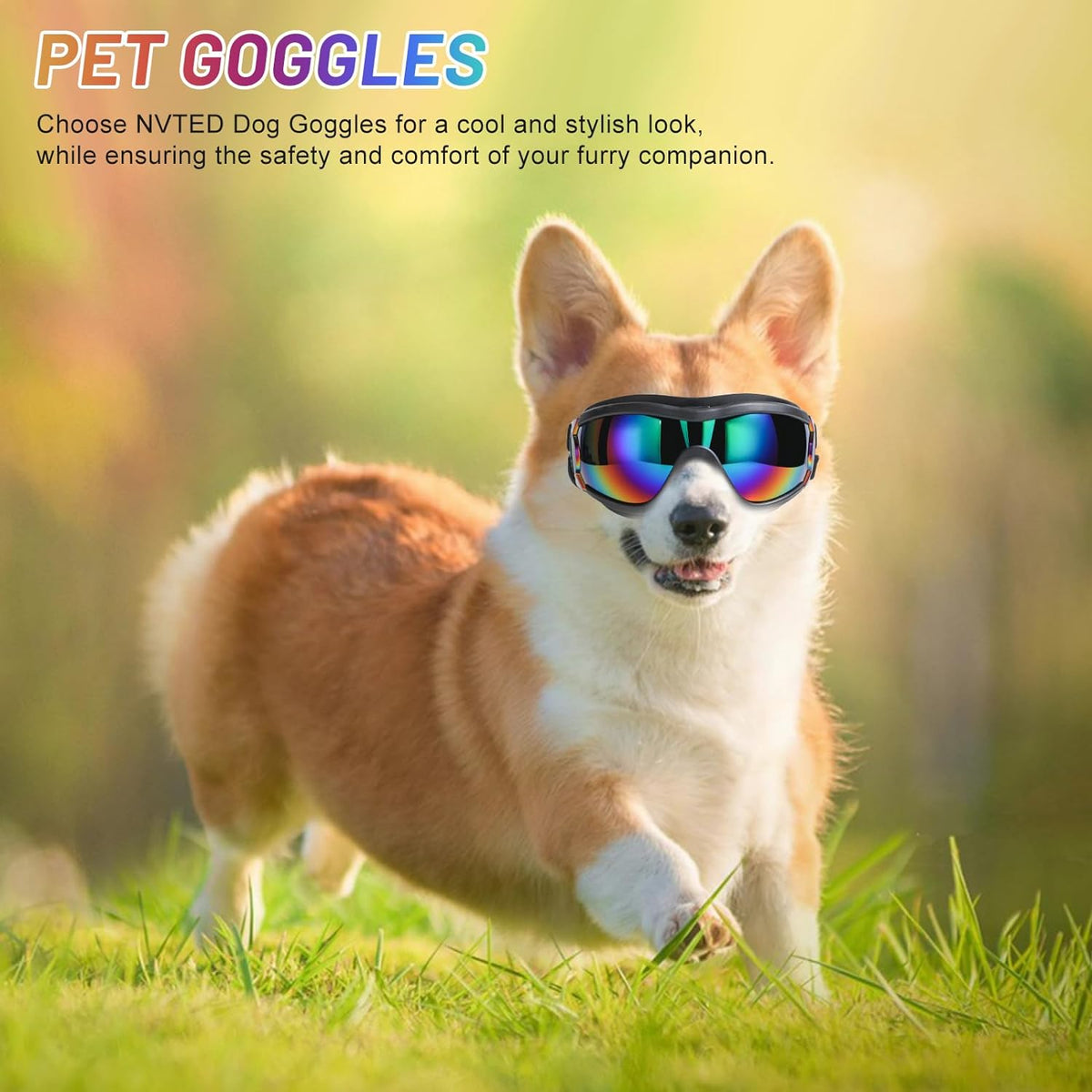 NVTED Dog Sunglasses Dog Goggles, UV Wind Dust Fog Protection Pet Glasses Eye Wear with Adjustable