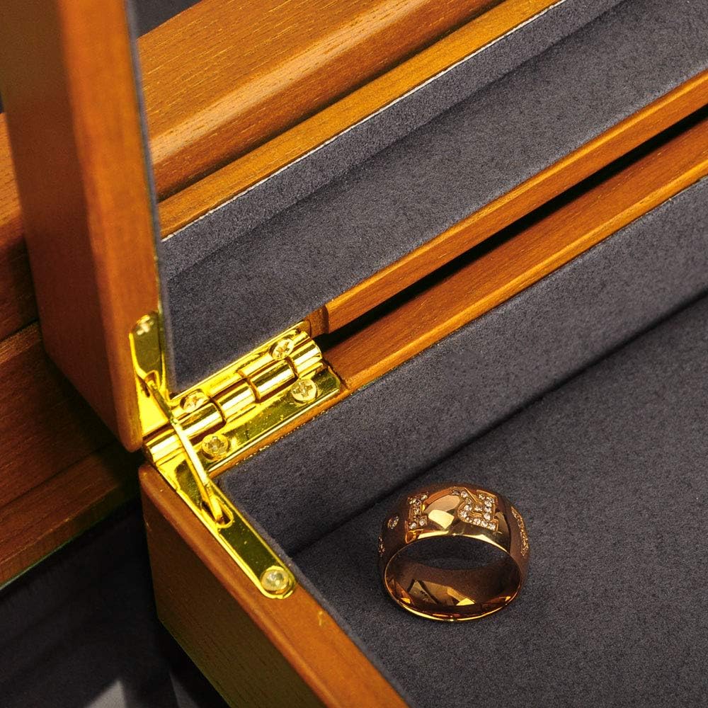 Oirlv Solid Wood Jewelry Display Box Rings Earrings Organizer Case with Acrylic Lid Vintage Gift