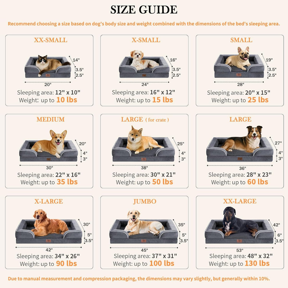 Comfort Expression Dog Beds for Extra Large Dogs, Waterproof Orthopedic Dog Bed Jumbo Breed, PV