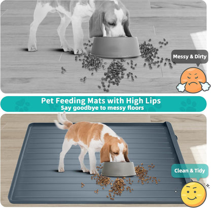Dog Mat for Food and Water - 39.4" x 27" Large Pet Feeding Mats with Residue Collection Pocket