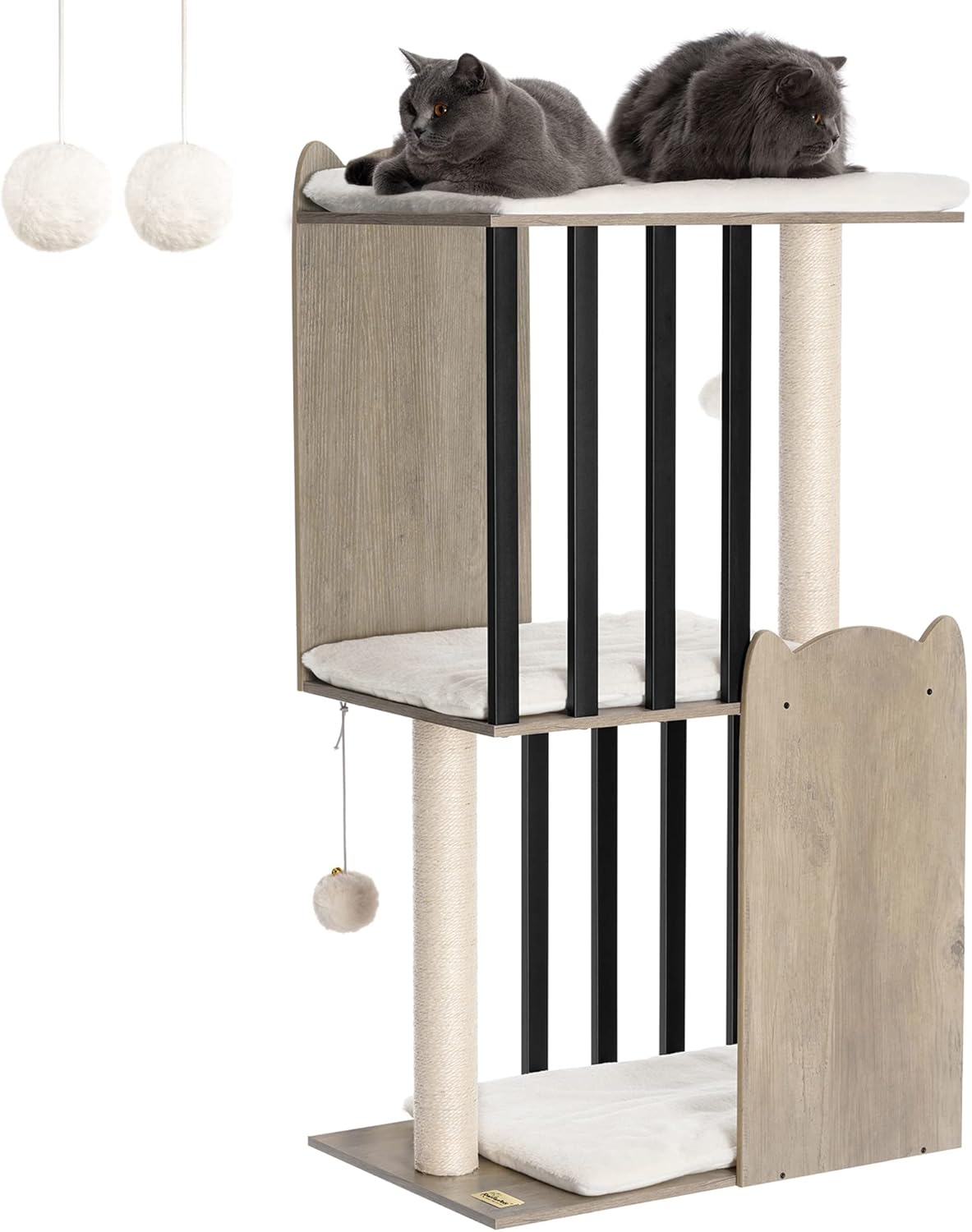 FourFurPets 43.8in 3-Tier Modern Cat Tree Tower Condo, Cat Scratch Posts for Indoor Cats, Big