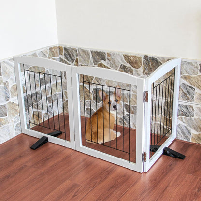 ZJSF Freestanding Dog Fence Indoor, Foldable Dog Gate for Doorways, Stairs or Hallways, Sturdy Wood