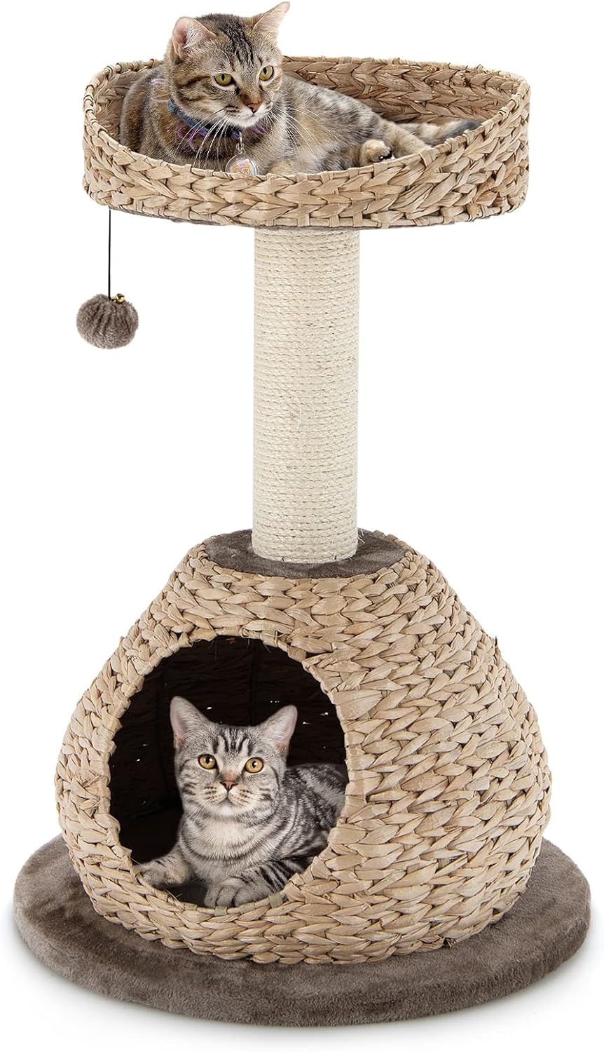 Tangkula Modern Cat Tree, Small Cat Tower with Natural Sisal Scratching Post, Hand-Made Wicker Cat