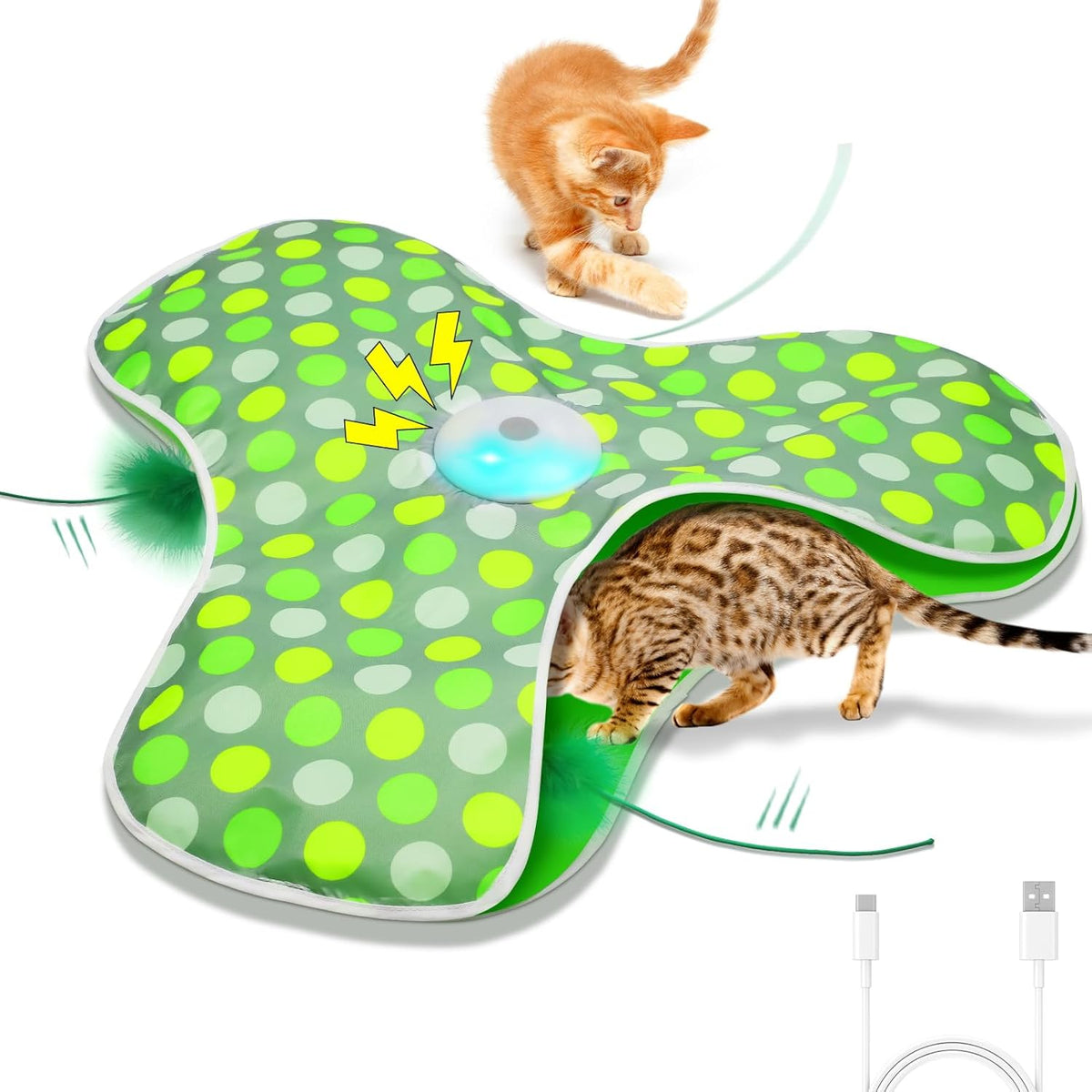 Interactive Cat Toys Rechargeable,Moving Concealed Feathers,Real Mouse Squeaky,Touch Activated Cat