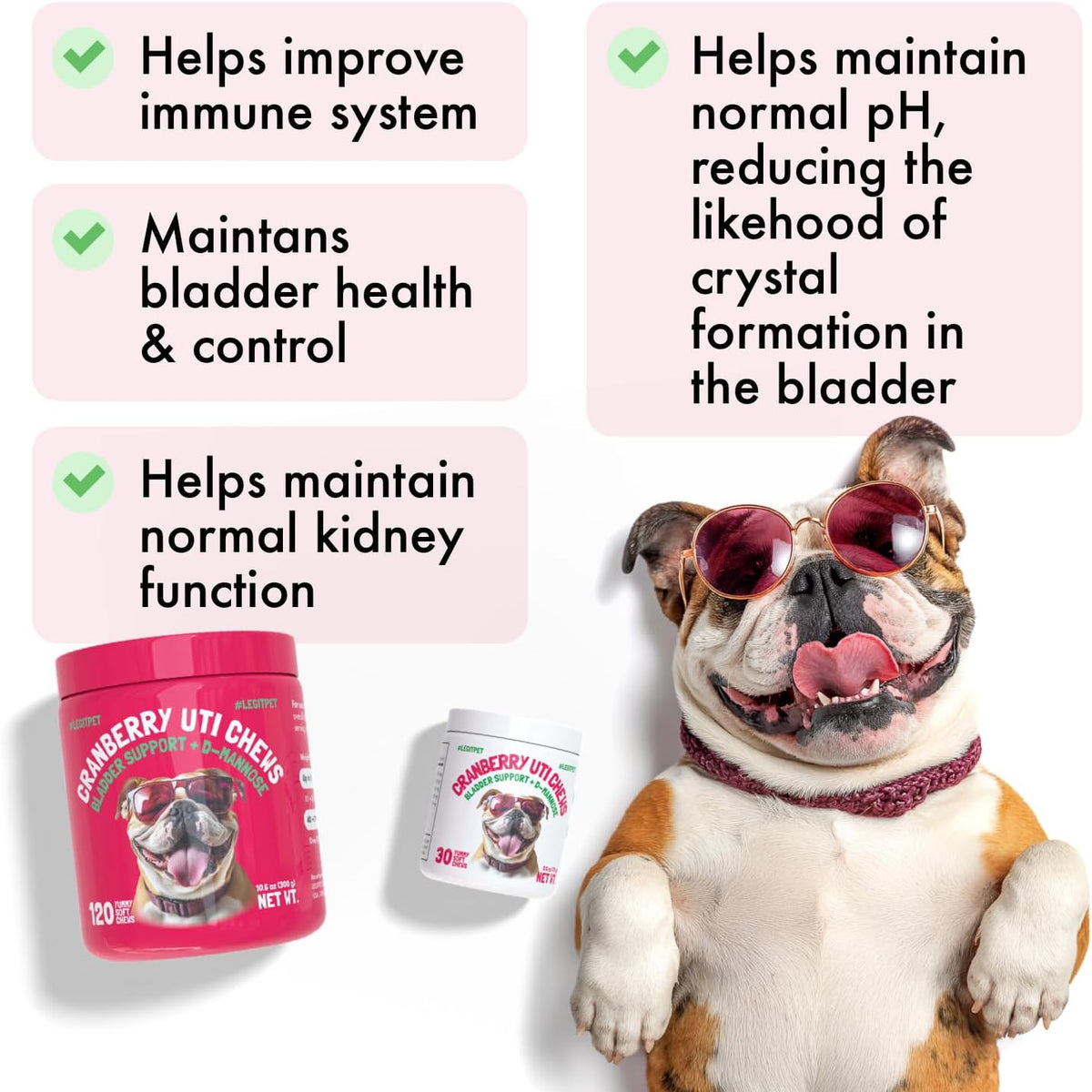 Cranberry UTI Chews for Dogs Bladder Support + D-Mannose Supports Kidney Urinary Tract and Bladder