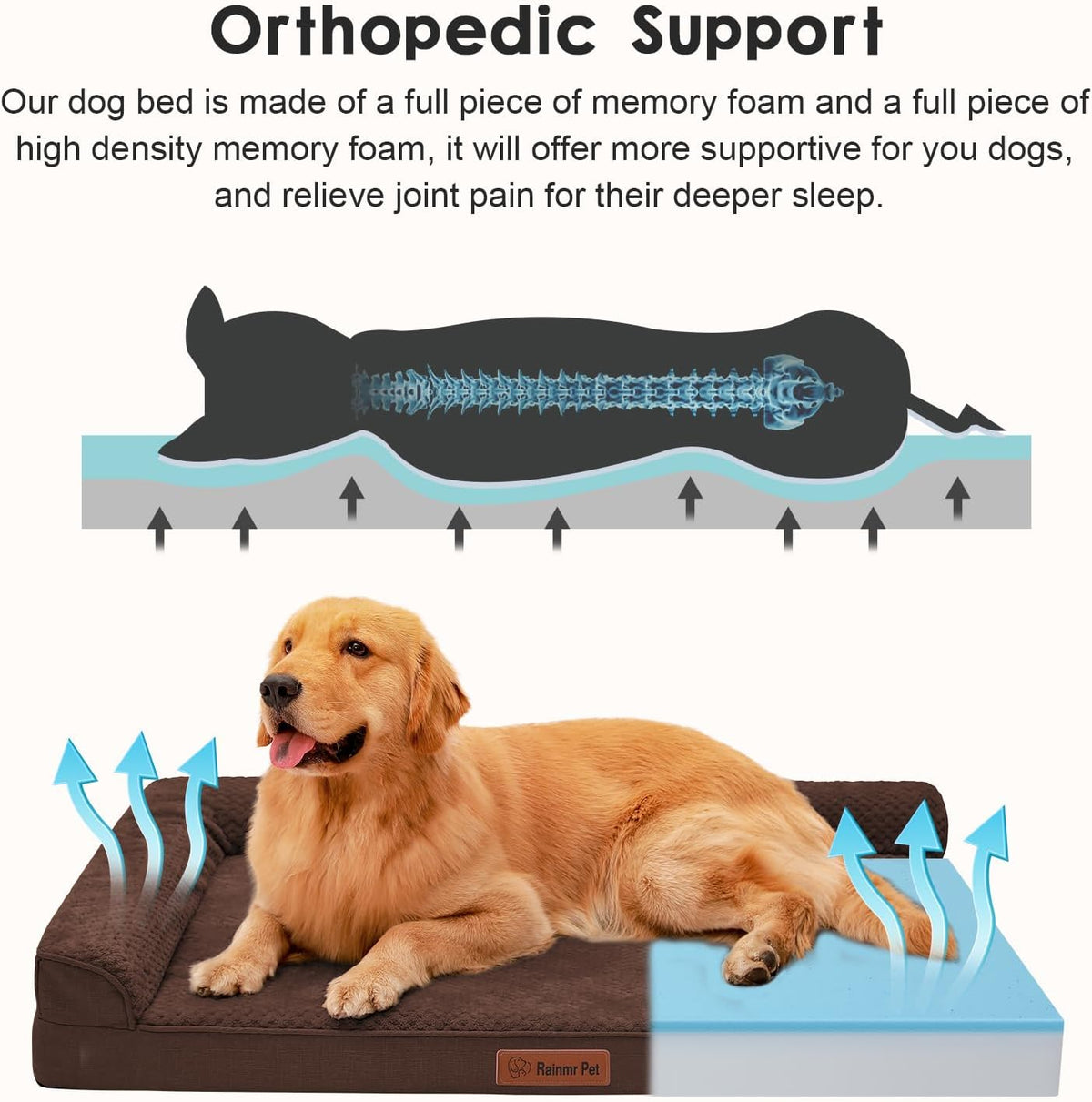 Orthopedic Dog Bed, 3 Inch Memory Foam Dog Beds for Large Dogs, Washable Removable Cover, Nonskid