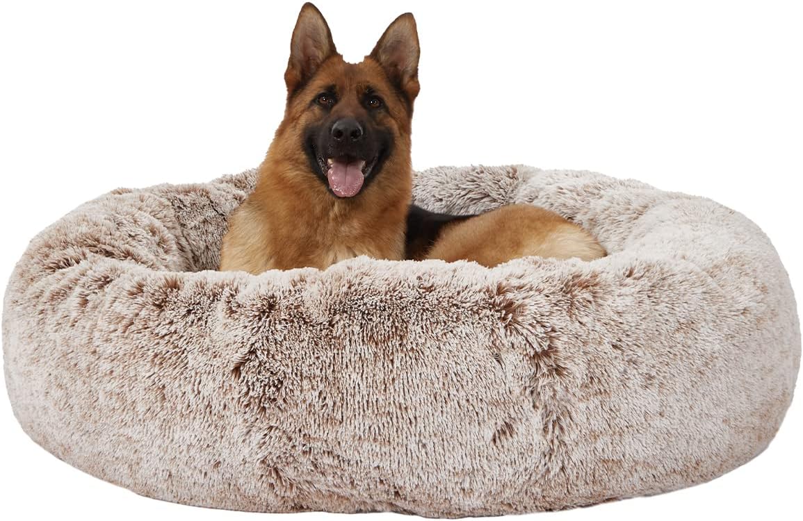 Bedfolks Calming Donut Dog Bed, 45 Inch Round Plush Bed for Extra Large Dogs, Anti-Anxiety