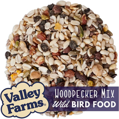 Valley Farms Woodpecker Mix, No Mess Bird Seed for Outdoor Feeders, W/Peanuts and Sunflower Hearts