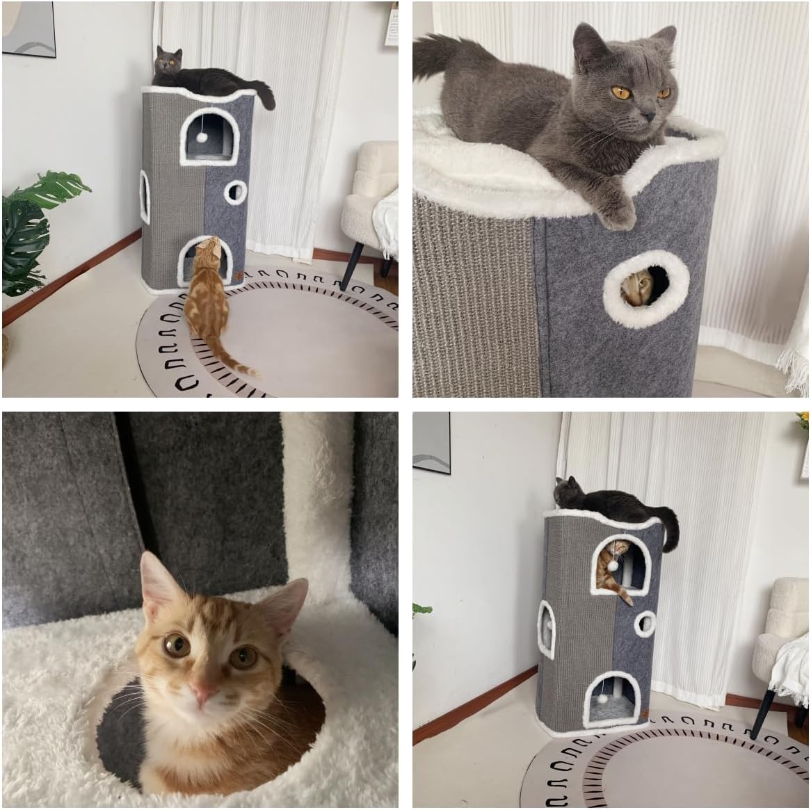 4-Level Cat House for Indoor Cats,Covered Cat Beds and Furniture with Scratch Pad,Hideaway Cave