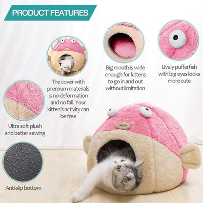 Cat Beds for Indoor Cats - Cat Bed Cave with Removable Washable Cushioned Pillow, Soft Plush