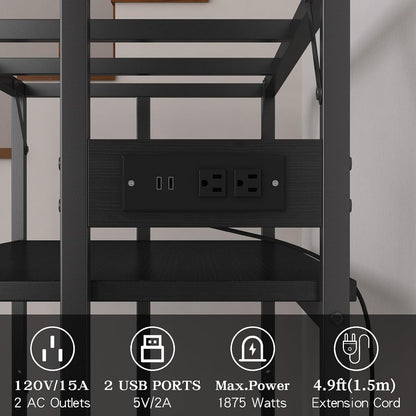 Sturdy Metal Aquarium Stand with Power Outlets, Adjustable Storage Cabinet - 660LBS Capacity, Black