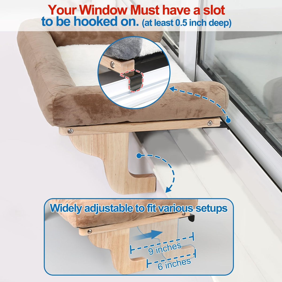 Cat Perch for Window Sill with Bolster - Orthopedic Hammock Design with Premium Hardwood & Robust