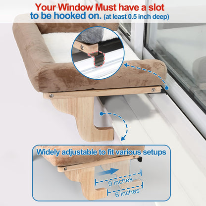 Cat Perch for Window Sill with Bolster - Orthopedic Hammock Design with Premium Hardwood & Robust