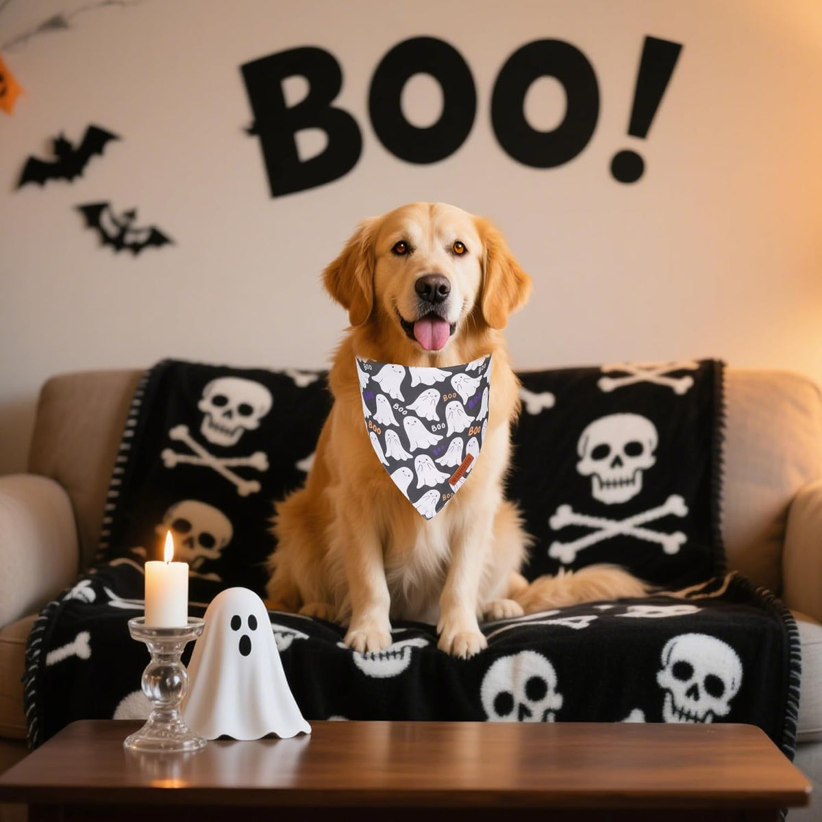 ADOGGYGO Halloween Dog Bandanas, Ghost Pumpkin Witch Scarf, Multi Size, Black Orange Halloween