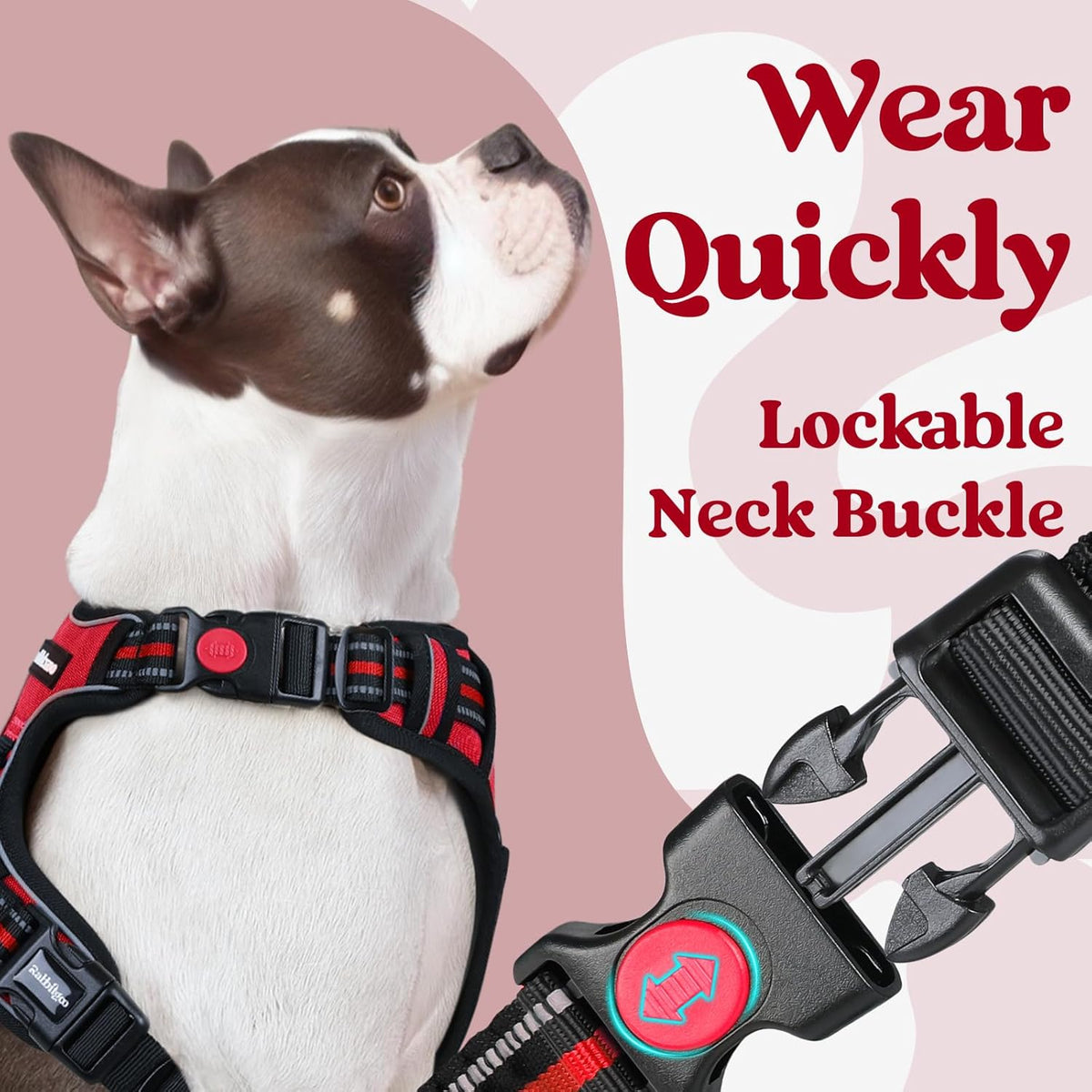 rabbitgoo Dog Harness for Large, No Pull Pet Harness with 3 Buckles, Adjustable Soft Padded Vest