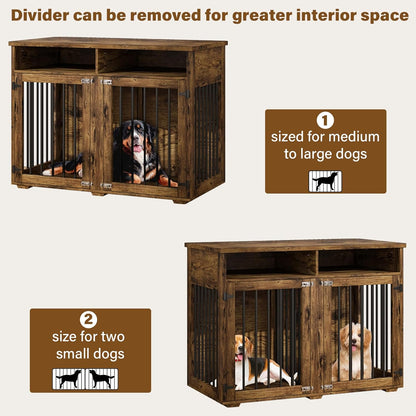 Furniture Dog Crate for 2 Dogs, 41 Inch Dog Kennel Furniture with Removable Divider and Shelf