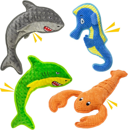 Dog Toy Squeak No Stuffing Toys, 4-Pack Toys for Small Medium Large Breed, Puppy Teething