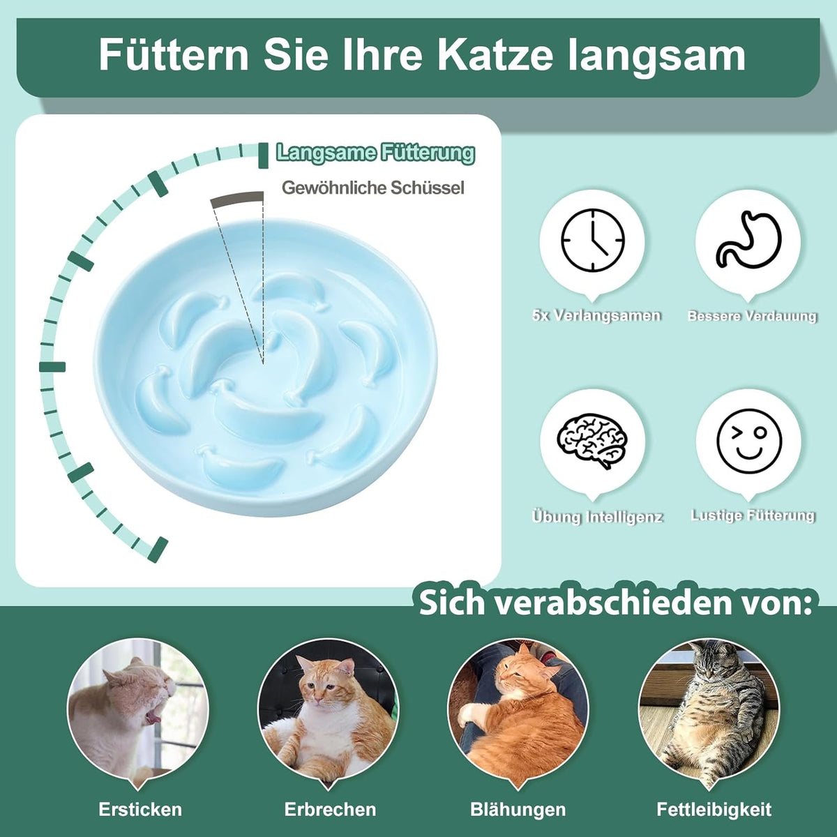 Ceramic Cat Slow Feeder Bowl - Pastel Series Cat Plate for Dry and Wet Food - Cute Maze Feeder Dish