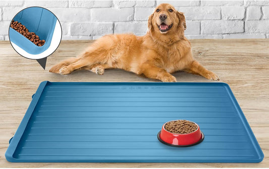Dog Mat for Food and Water - 39.4" x 27" Large Pet Feeding Mats with Residue Collection Pocket