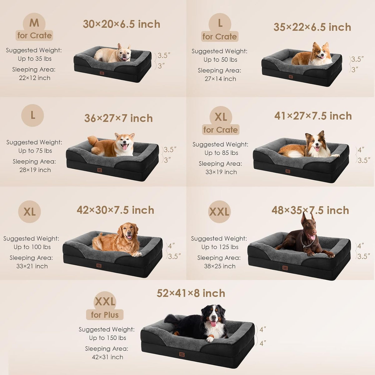 EHEYCIGA Memory Foam XXL Dog Bed for XLarge Sized, Orthopedic Dog Sofa with Sides and Waterproof