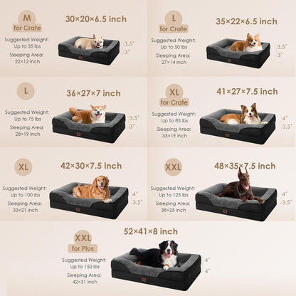 EHEYCIGA Memory Foam XXL Dog Bed for XLarge Sized, Orthopedic Dog Sofa with Sides and Waterproof