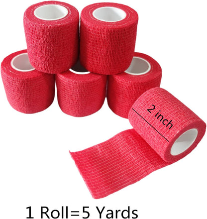 6 Pack 2" x 5 Yards Self Adhesive Bandage Wrap Breathable Cohesive Vet Wrap for Pets, Elastic