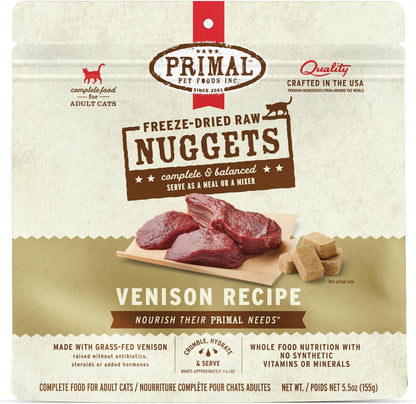 Primal Freeze Dried Raw Cat Food Nuggets Venison, Complete & Balanced Meal or Topper, Premium