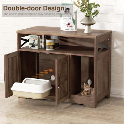 Cat Litter Box Enclosure, Hidden Litter Box Furniture with Scratch Pad, Farmhouse Indoor Cat House