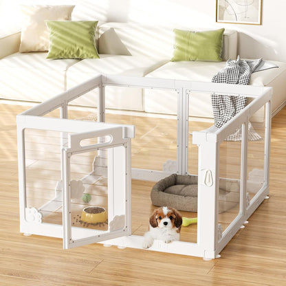 Acrylic Clear Dog Play Pen Indoors, Puppy Playpen with Door for Small Dogs Puppies, Transparent