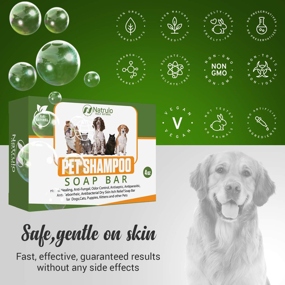 Natrulo All Natural Pet Shampoo Soap Bar for Dogs, Cats, Puppies – Herbal Healing Dry Skin Itch