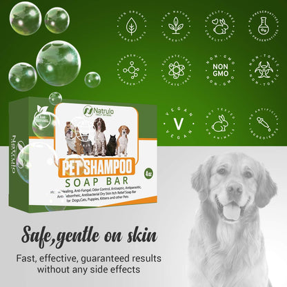 Natrulo All Natural Pet Shampoo Soap Bar for Dogs, Cats, Puppies – Herbal Healing Dry Skin Itch