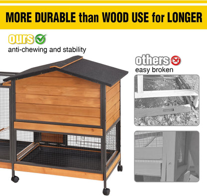 AIVITUVIN Rabbit Hutch Indoor with Metal Frame Rabbit Cage with Pull Out Tray No Leakage Bunny Cage
