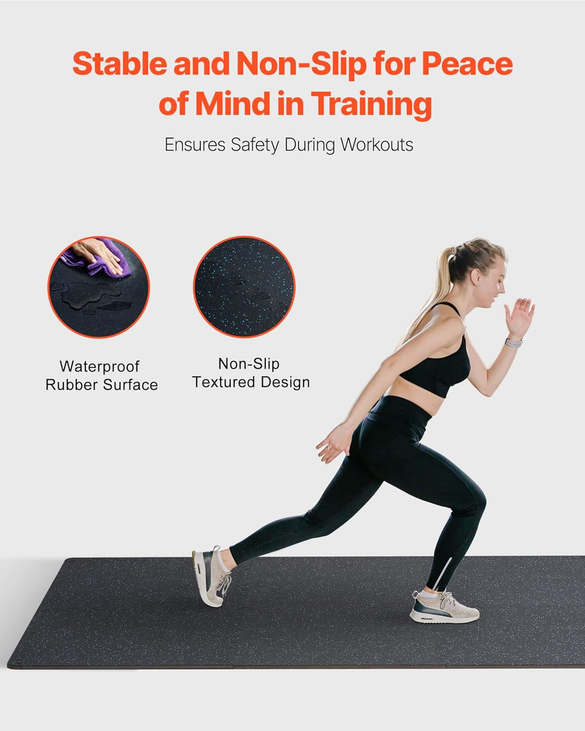 VEVOR 0.56 Inch Thick Gym Floor Mats, 12 Tiles Rubber Top with EVA Foam, 25" x 25" Gym Flooring