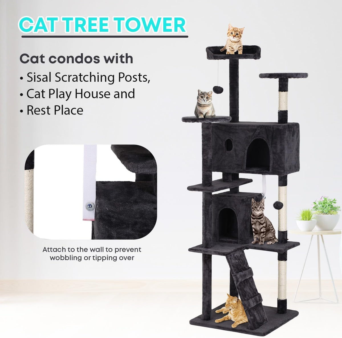 FDW Cat Tree 70in Cat Tower Multi-Level Durable Cat Scratching Post & Cozy Fun Cat Jumping Platform